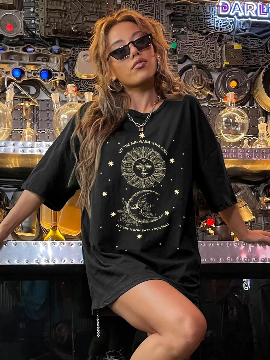 SHENHE Women's Graphic Half Sleeve Drop Shoulder Crewneck Oversized T Shirt Tops
