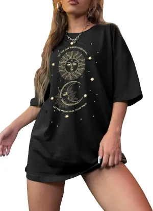 SHENHE Women's Graphic Half Sleeve Drop Shoulder Crewneck Oversized T Shirt Tops