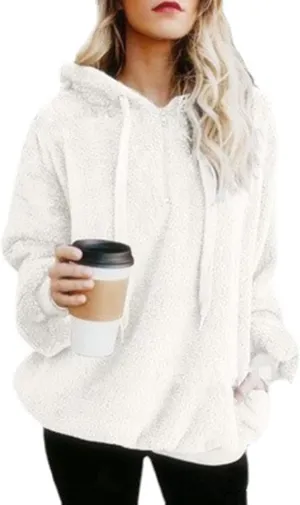 Sherpa Quarter Zip Pullover Women Oversized Trendy comfy Blanket Hoodies Y2k Loose Hooded Sweatshirt Winter Clothes