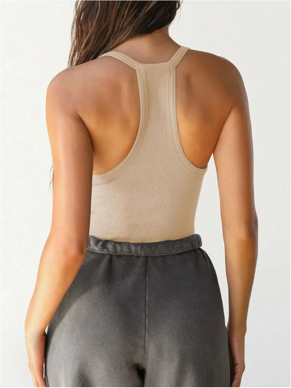 SOLY HUX Women's Sleeveless Deep V Neck Tank Top Racerback Basic Shirts Yoga Gym Fitted Tops