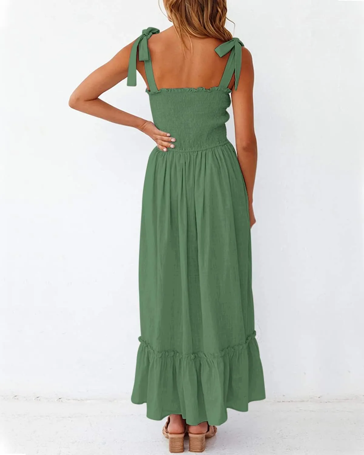 Summer Dresses 2023 Boho Maxi Ruffle Dresses Smocked Dress for Women