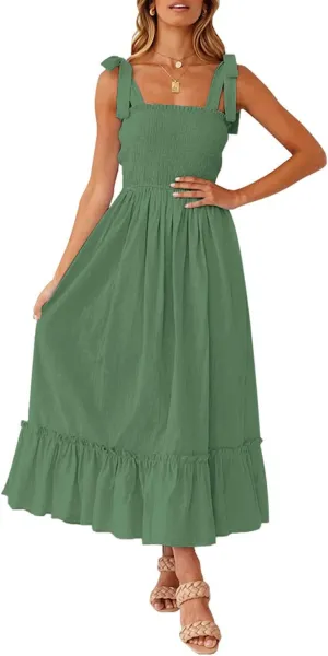 Summer Dresses 2023 Boho Maxi Ruffle Dresses Smocked Dress for Women