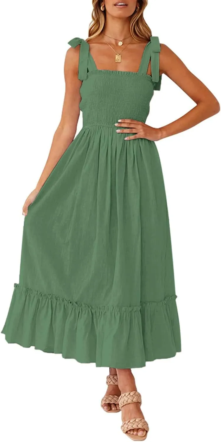 Summer Dresses 2023 Boho Maxi Ruffle Dresses Smocked Dress for Women