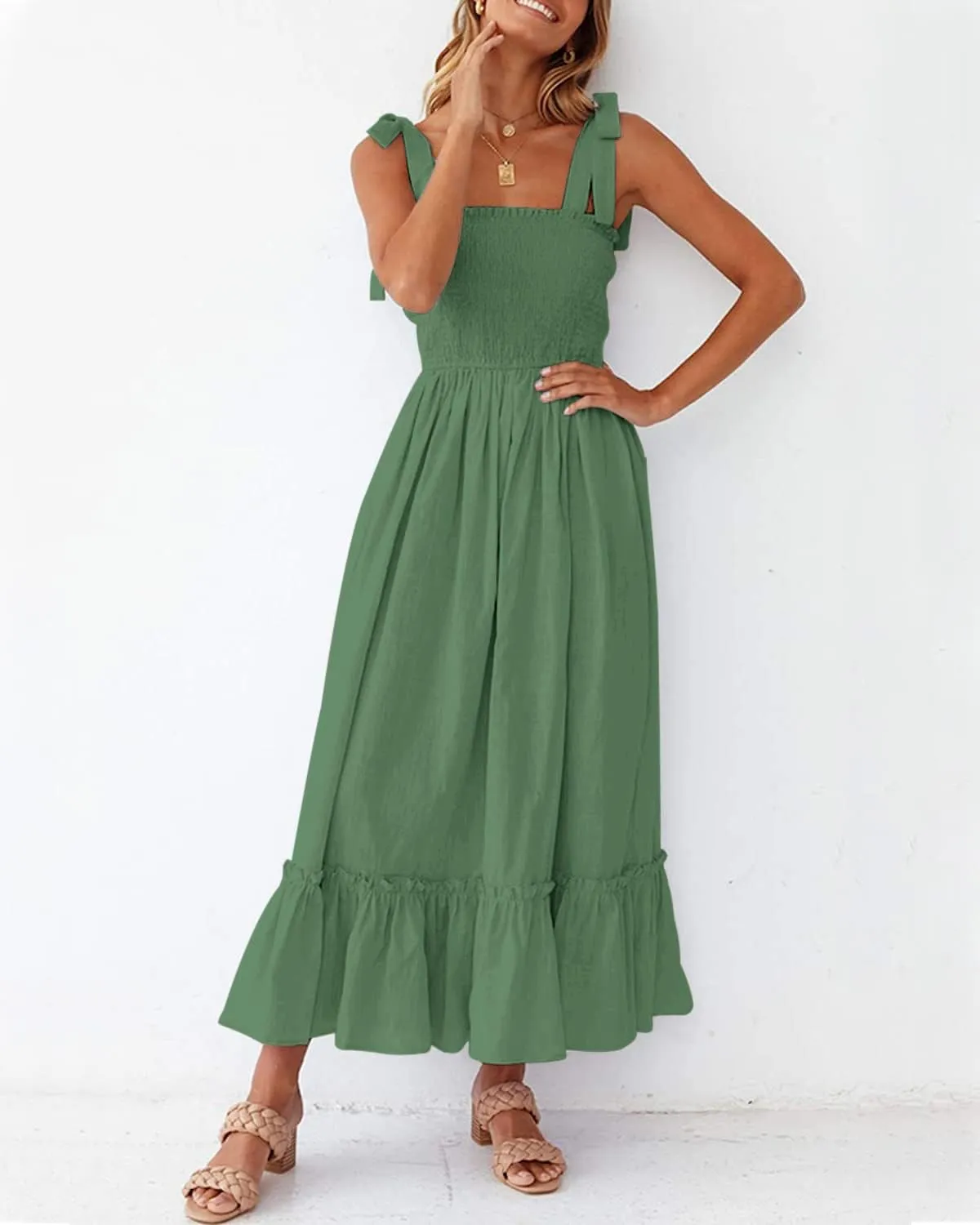 Summer Dresses 2023 Boho Maxi Ruffle Dresses Smocked Dress for Women