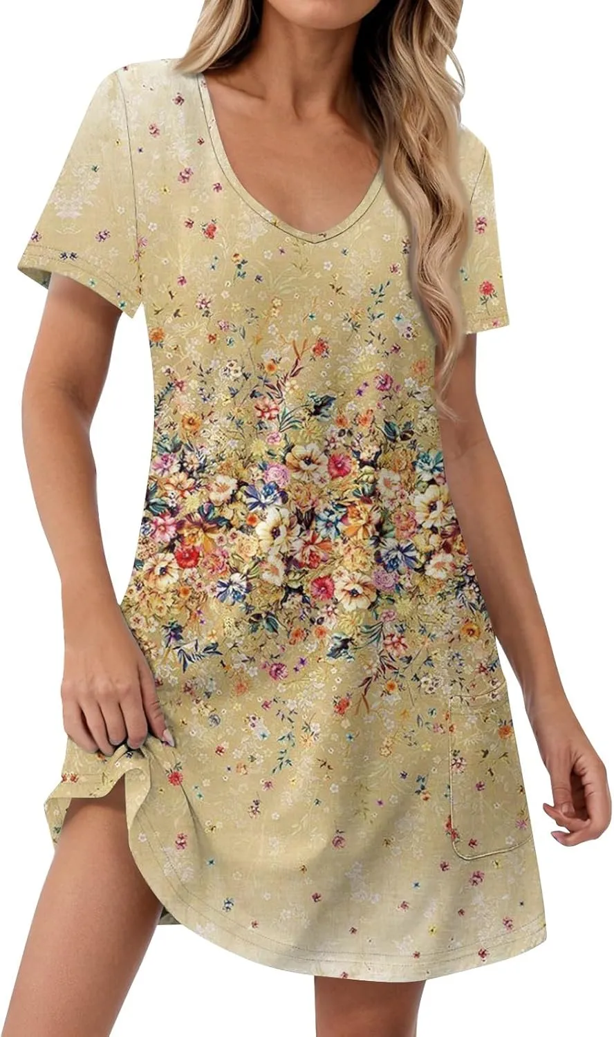 Summer Dresses for Women 2025 Vacation Casual V Neck Short Sleeve Beach Sundresses Swimsuit Coverup with Pockets
