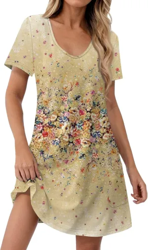 Summer Dresses for Women 2025 Vacation Casual V Neck Short Sleeve Beach Sundresses Swimsuit Coverup with Pockets