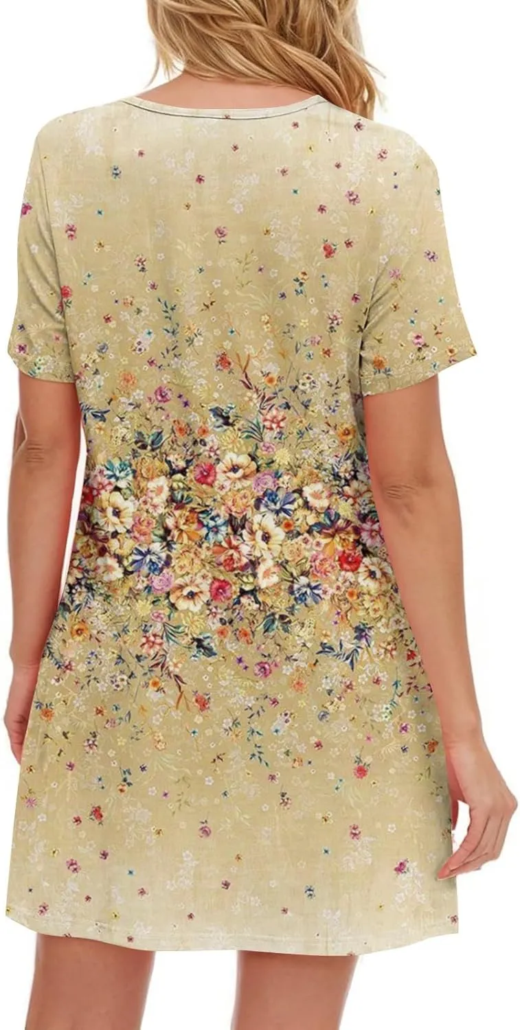 Summer Dresses for Women 2025 Vacation Casual V Neck Short Sleeve Beach Sundresses Swimsuit Coverup with Pockets