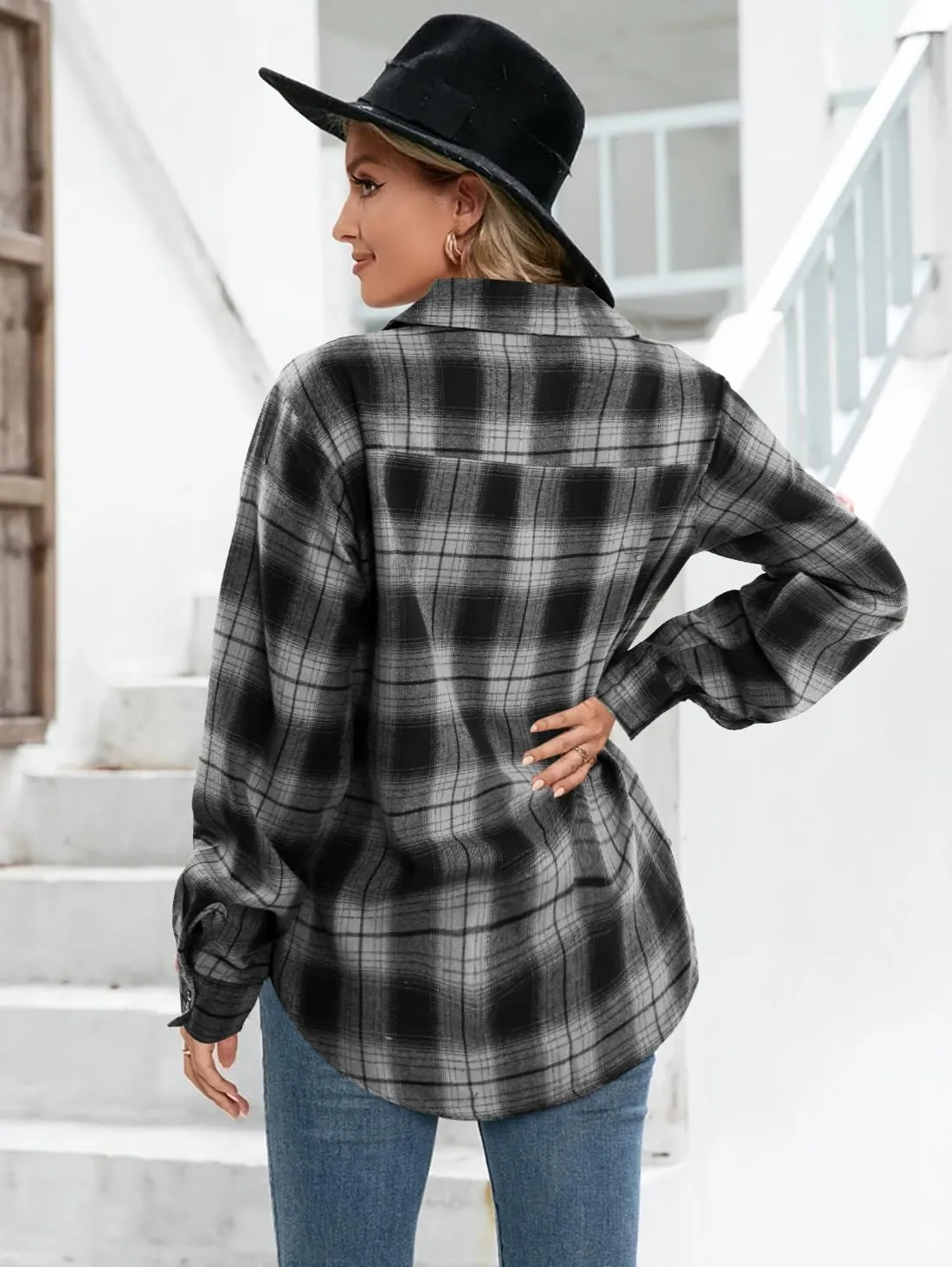 SUPEYA Womens Plaid Button Down Shirts Boyfriend Long Sleeve Shirt Cholo Plaid Tee Shirt Oversized Blouses Tops