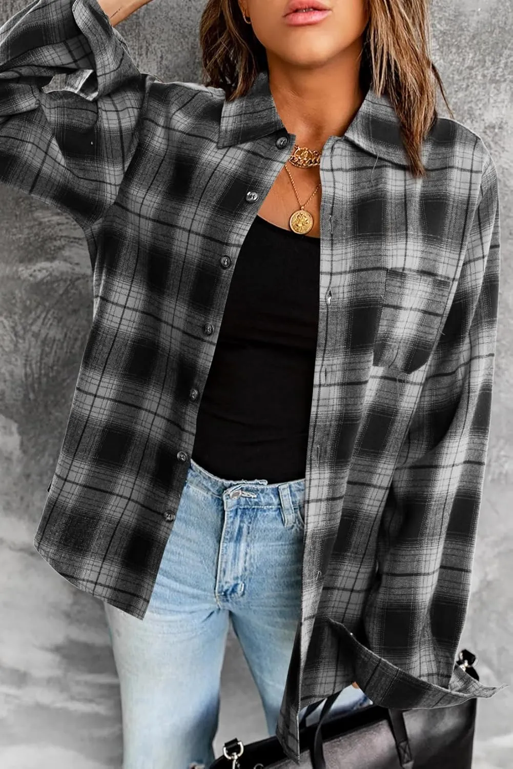 SUPEYA Womens Plaid Button Down Shirts Boyfriend Long Sleeve Shirt Cholo Plaid Tee Shirt Oversized Blouses Tops