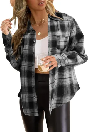 SUPEYA Womens Plaid Button Down Shirts Boyfriend Long Sleeve Shirt Cholo Plaid Tee Shirt Oversized Blouses Tops