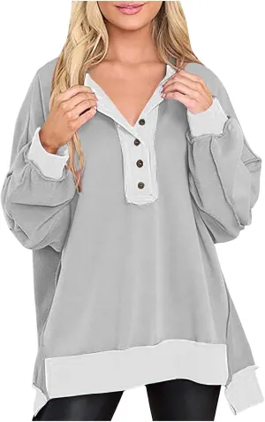 Sweatshirt for Women Oversized Crewneck Side Slit Long Sleeve Pullover Shirts Loose Fit Fall Fashion Trendy Hoodies