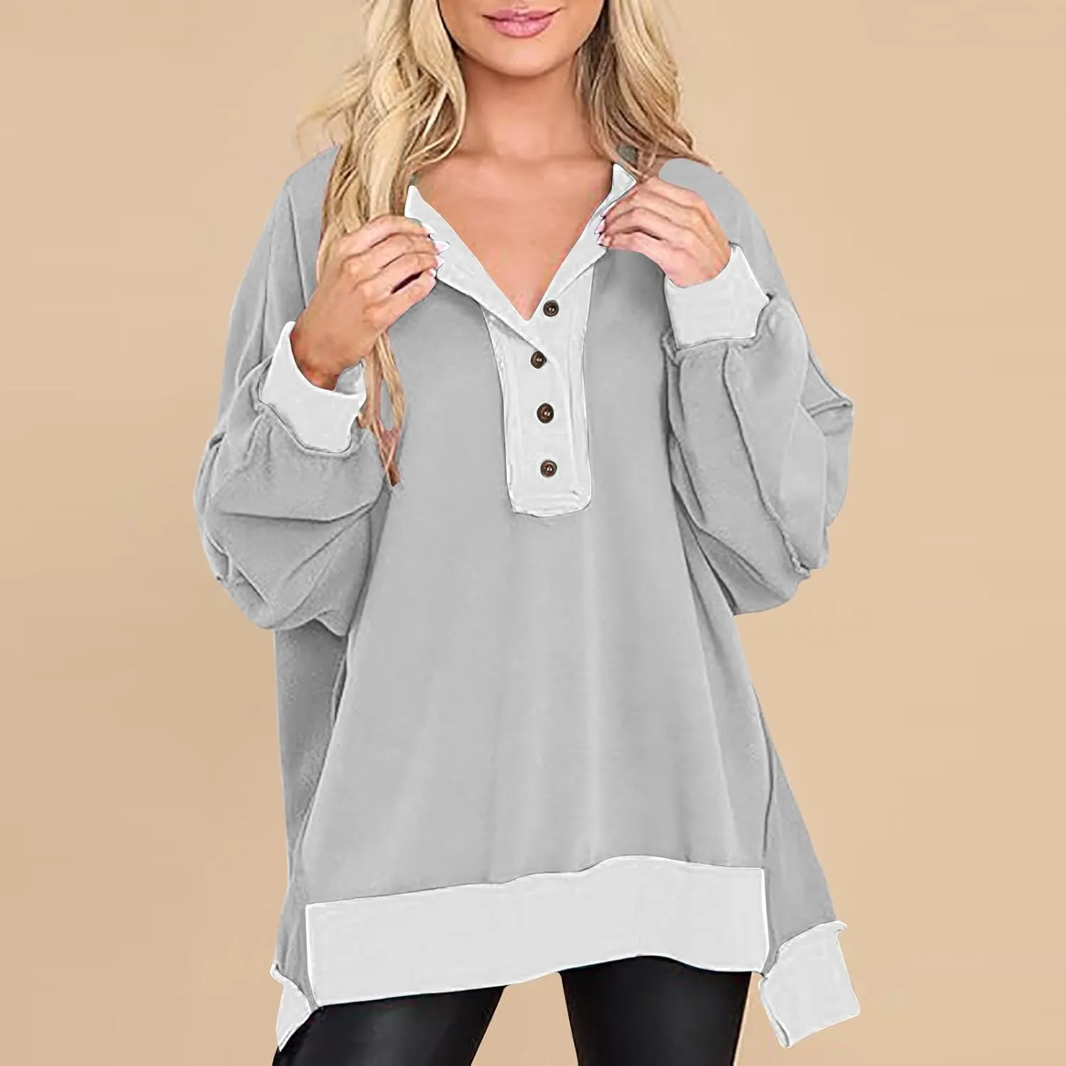 Sweatshirt for Women Oversized Crewneck Side Slit Long Sleeve Pullover Shirts Loose Fit Fall Fashion Trendy Hoodies