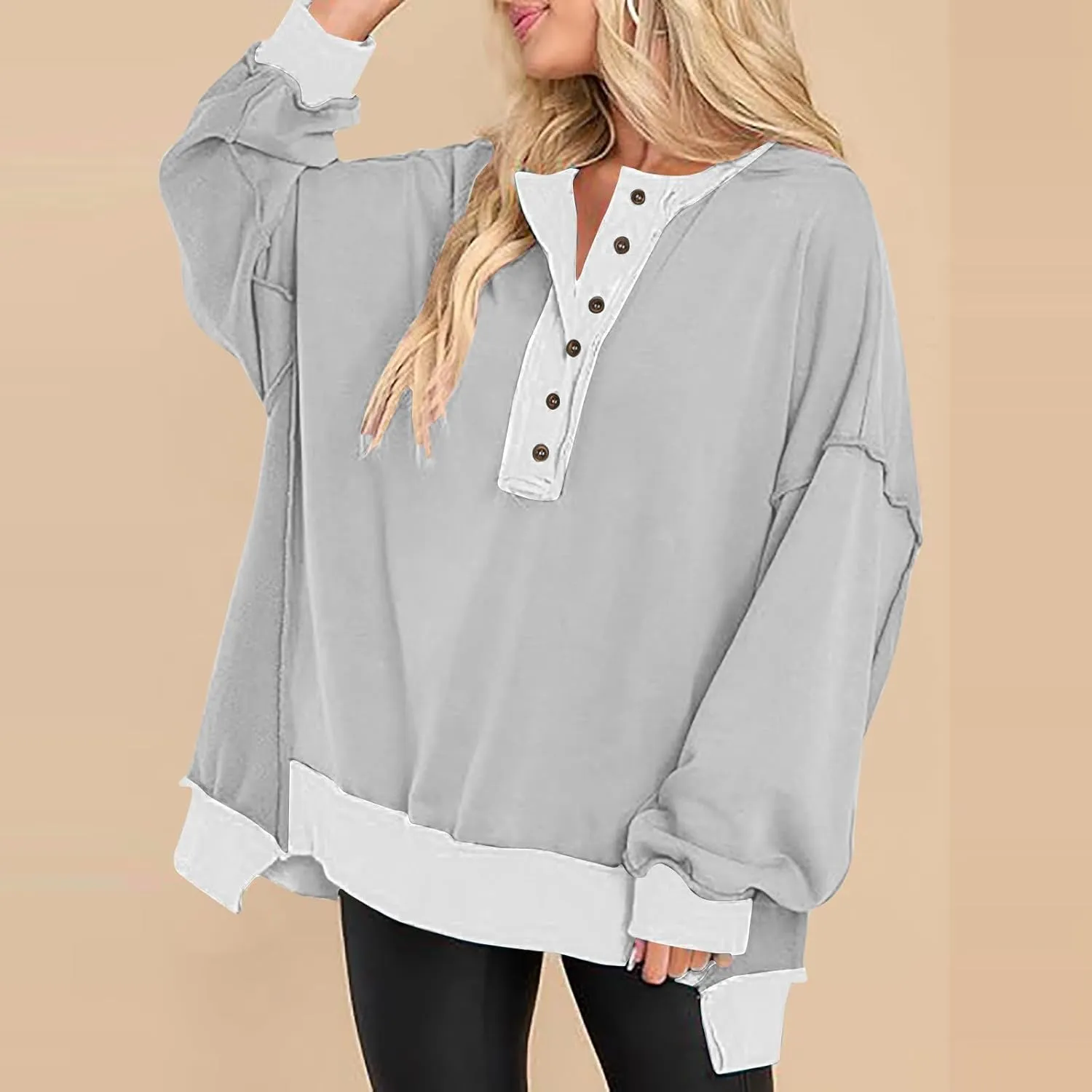 Sweatshirt for Women Oversized Crewneck Side Slit Long Sleeve Pullover Shirts Loose Fit Fall Fashion Trendy Hoodies