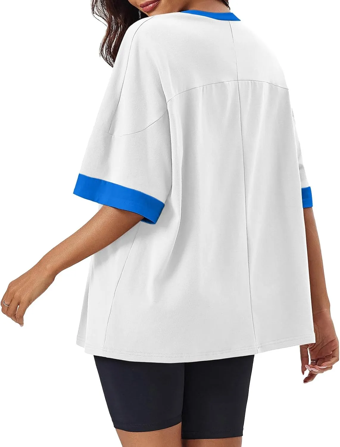Tankaneo Womens Oversized T Shirts Casual Summer Short Sleeve Color Block Loose Fit Tunic Tops
