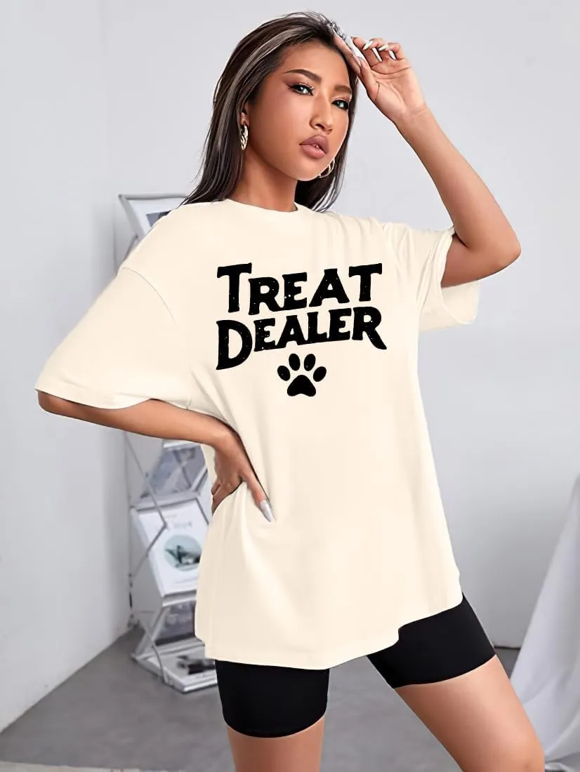 Treat Dealer Shirts for Women: Oversized Dog Mom T-Shirts Funny Dog Lover Gift Dog Paw Print Tee Casual Summer Tops