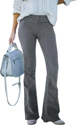 utcoco Womens Corduroy Flared Pants Slim Fit Elastic High Waist Bell Bottom Pants Trousers