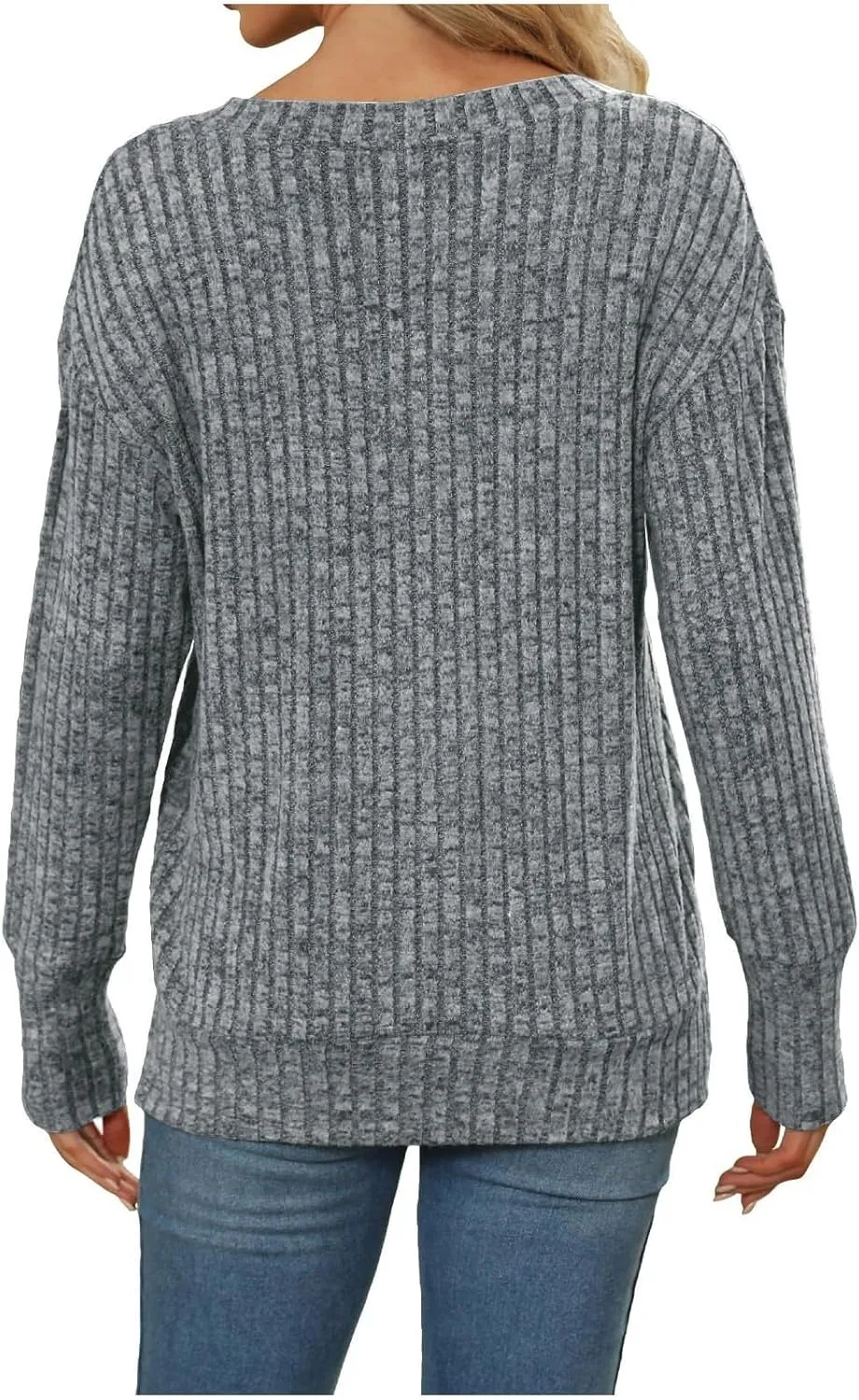 V Neck Long Sleeve Knitted Shirts for Women Casual Spring Fall Tops Lightweight Tunic Sweaters Fashion Clothes 2024