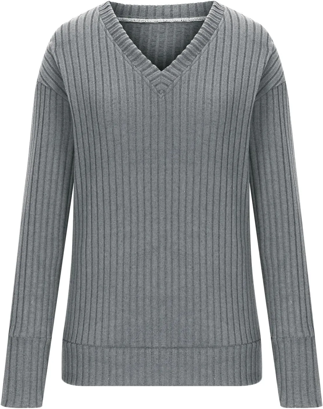 V Neck Long Sleeve Knitted Shirts for Women Casual Spring Fall Tops Lightweight Tunic Sweaters Fashion Clothes 2024