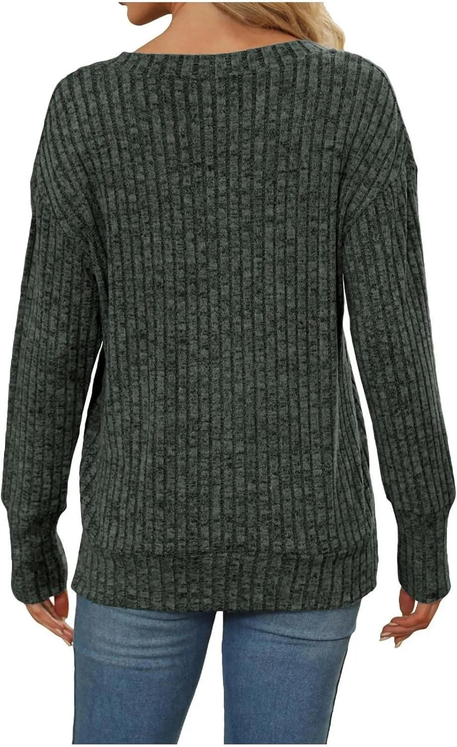 V Neck Long Sleeve Knitted Shirts for Women Casual Spring Fall Tops Lightweight Tunic Sweaters Fashion Clothes 2024
