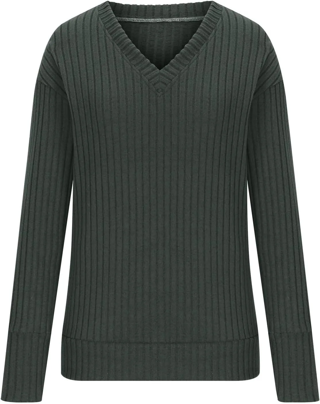V Neck Long Sleeve Knitted Shirts for Women Casual Spring Fall Tops Lightweight Tunic Sweaters Fashion Clothes 2024