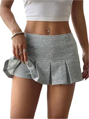 Verdusa Women's Low Waist Pleated Skirt A Line Summer Micro Mini Skort