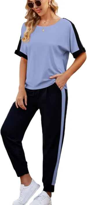 VIMPUNEC Women 2 Piece Outfits Summer Casual Lounge Sets Soft Sweatsuits Trendy Matching Sets Light Blue M