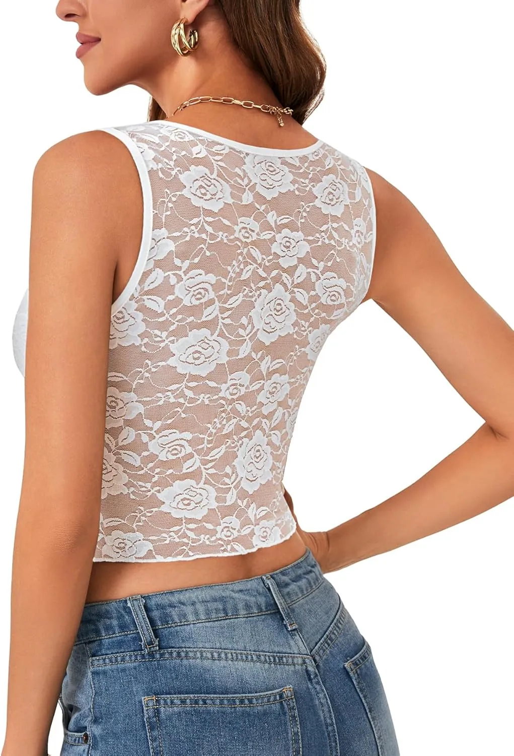 Vrtige Women's Sexy V Neck Lace Sleeveless Slim Fit Trendy Crop Cami Tank Top Blouse