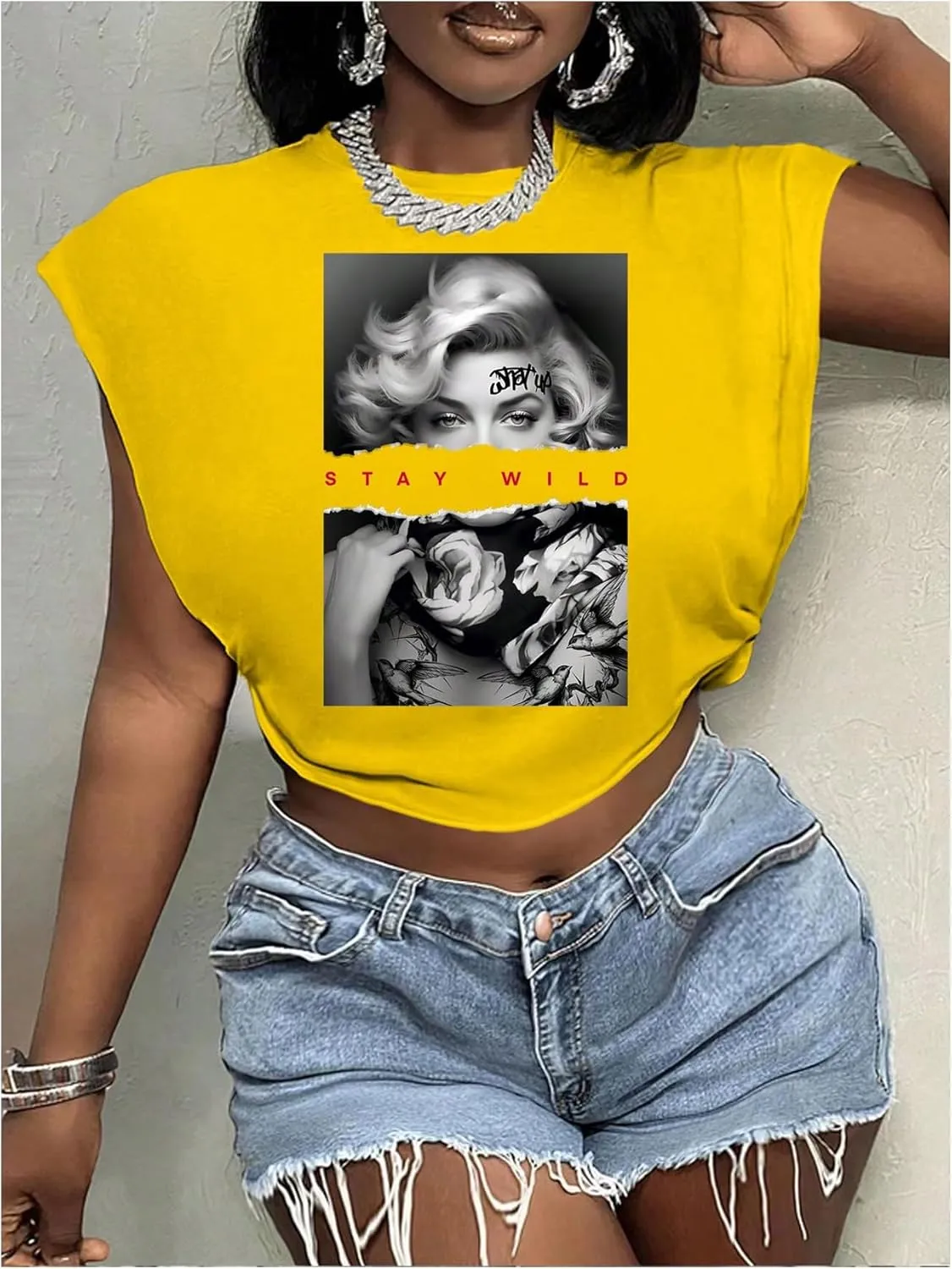 WDIRARA Women's Graphic Print Cap Sleeve Crop Top Crewneck Short Sleeve Tee Y2k T Shirt