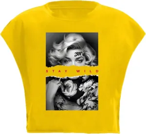 WDIRARA Women's Graphic Print Cap Sleeve Crop Top Crewneck Short Sleeve Tee Y2k T Shirt