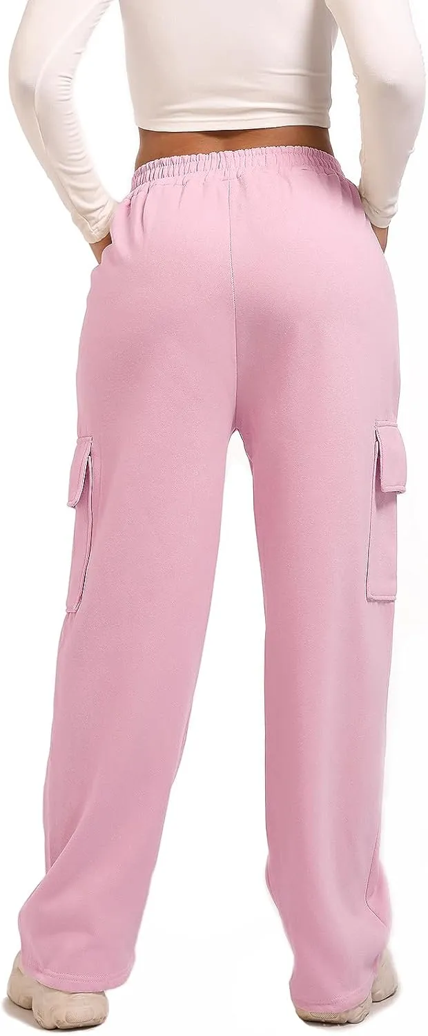 Wide Leg Cargo Sweatpants for Women High Waisted Baggy Fleece Joggers Casual Athletic Sweats Pants with Pockets