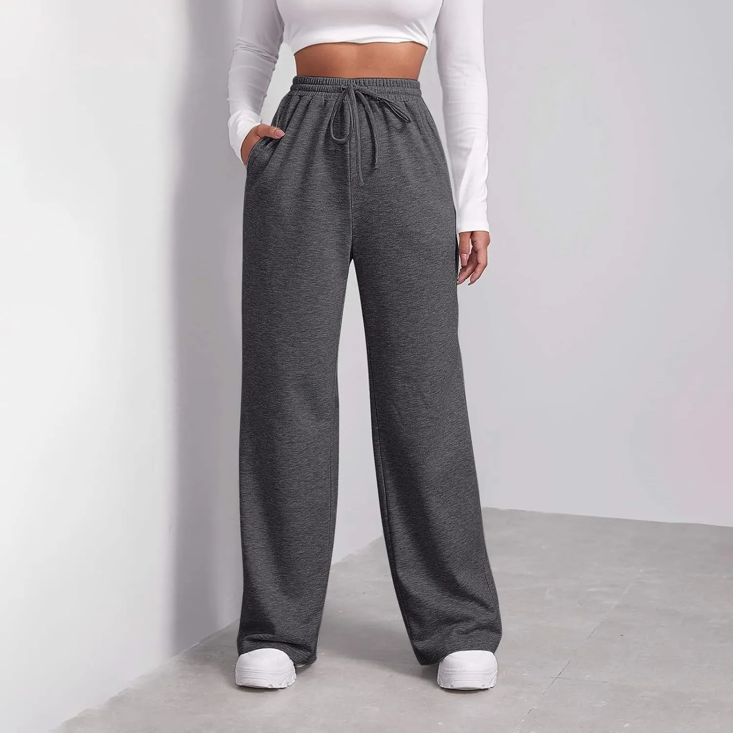 Wide Leg Sweatpants Women Baggy High Waisted Y2k Athletic Sweat Pants Casual Comfy Cotton Joggers with Pockets