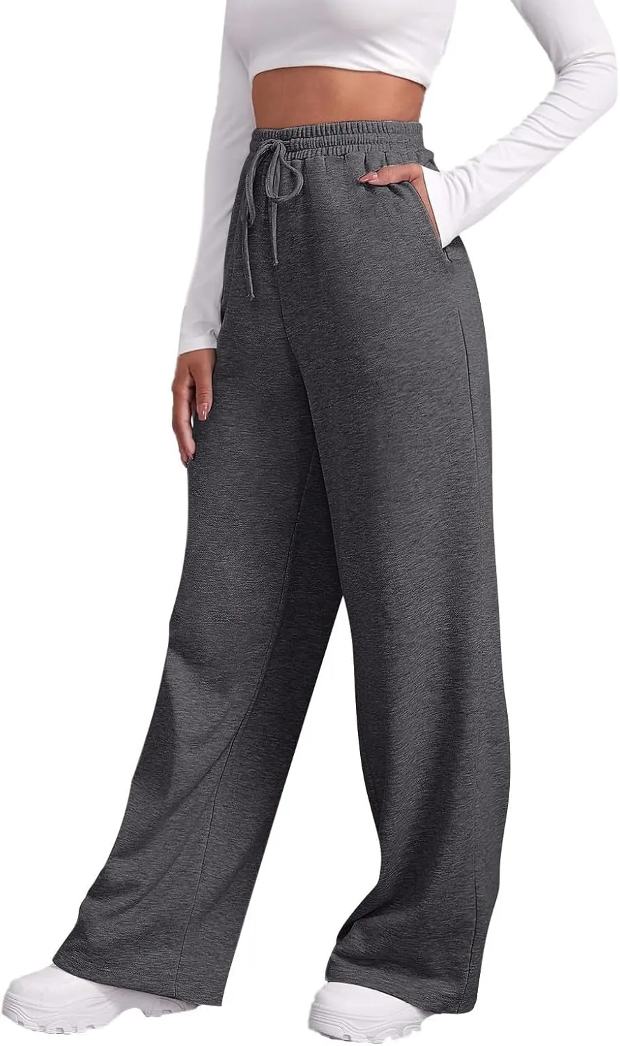 Wide Leg Sweatpants Women Baggy High Waisted Y2k Athletic Sweat Pants Casual Comfy Cotton Joggers with Pockets