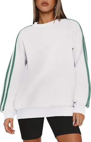 WIHOLL Womens Sweatshirts Oversized Long Sleeve Pullover Striped Shirts Crewneck Fall Outfits Y2K Preppy Clothes