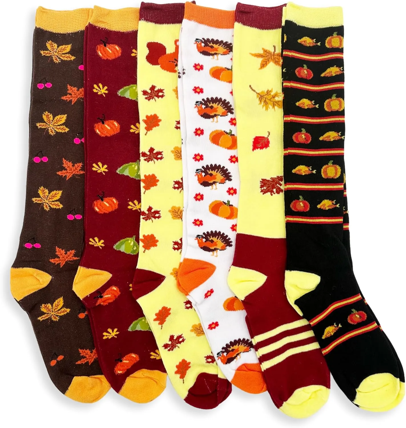 Winterlace Autumn Socks for Women Girls, 12 Pairs Bulk Fall Leaves Thanksgiving Holiday Colorful Pattern Novelty Cute