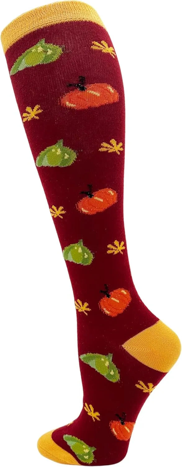 Winterlace Autumn Socks for Women Girls, 12 Pairs Bulk Fall Leaves Thanksgiving Holiday Colorful Pattern Novelty Cute