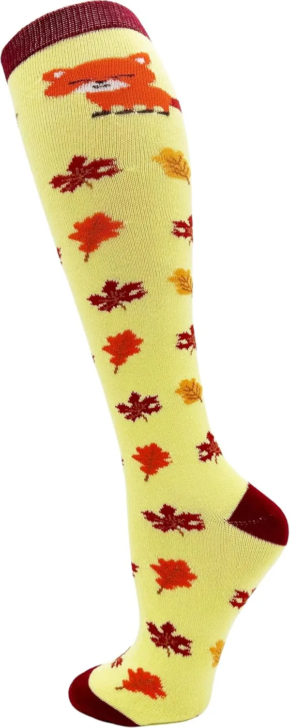 Winterlace Autumn Socks for Women Girls, 12 Pairs Bulk Fall Leaves Thanksgiving Holiday Colorful Pattern Novelty Cute