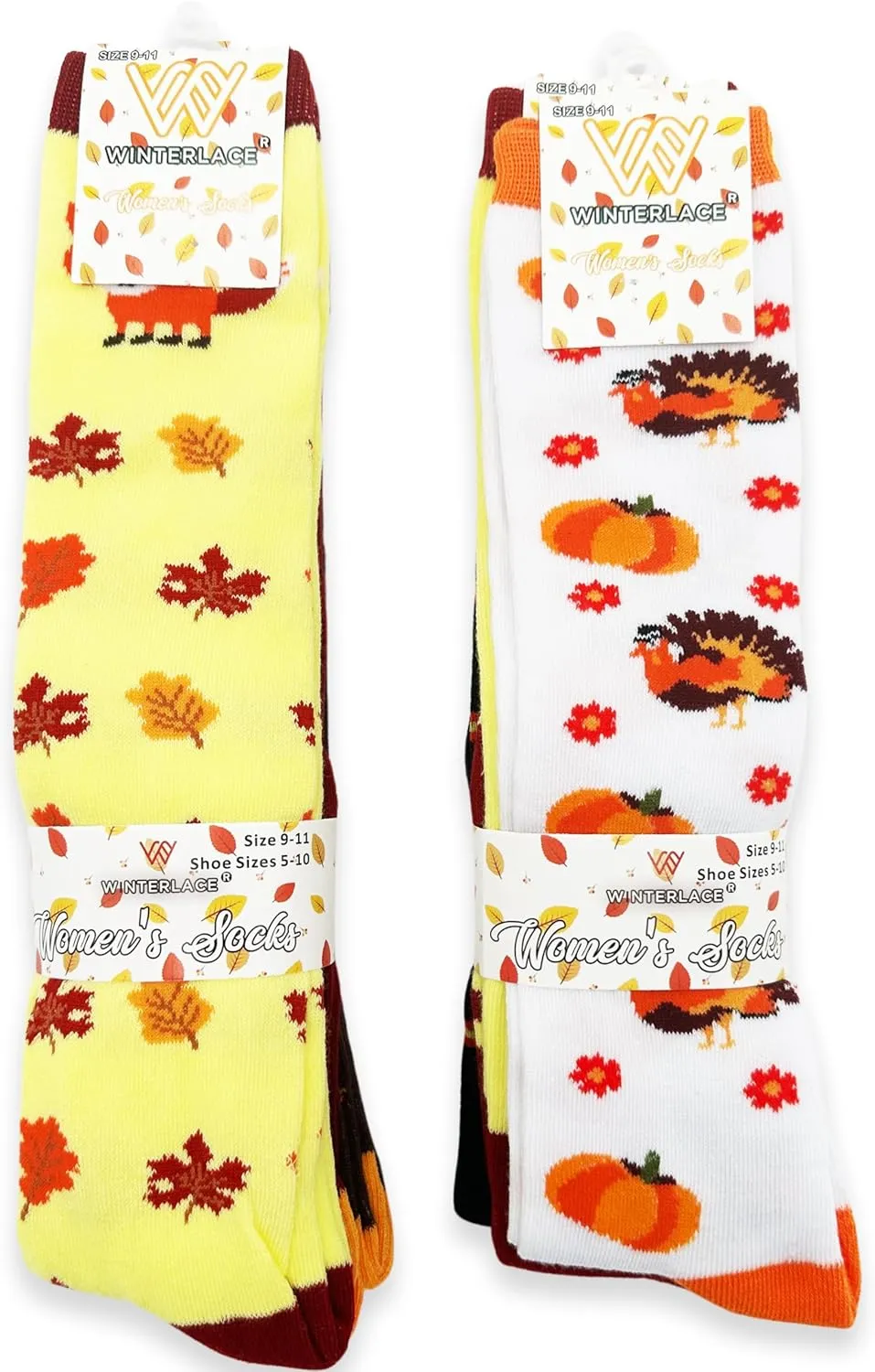 Winterlace Autumn Socks for Women Girls, 12 Pairs Bulk Fall Leaves Thanksgiving Holiday Colorful Pattern Novelty Cute