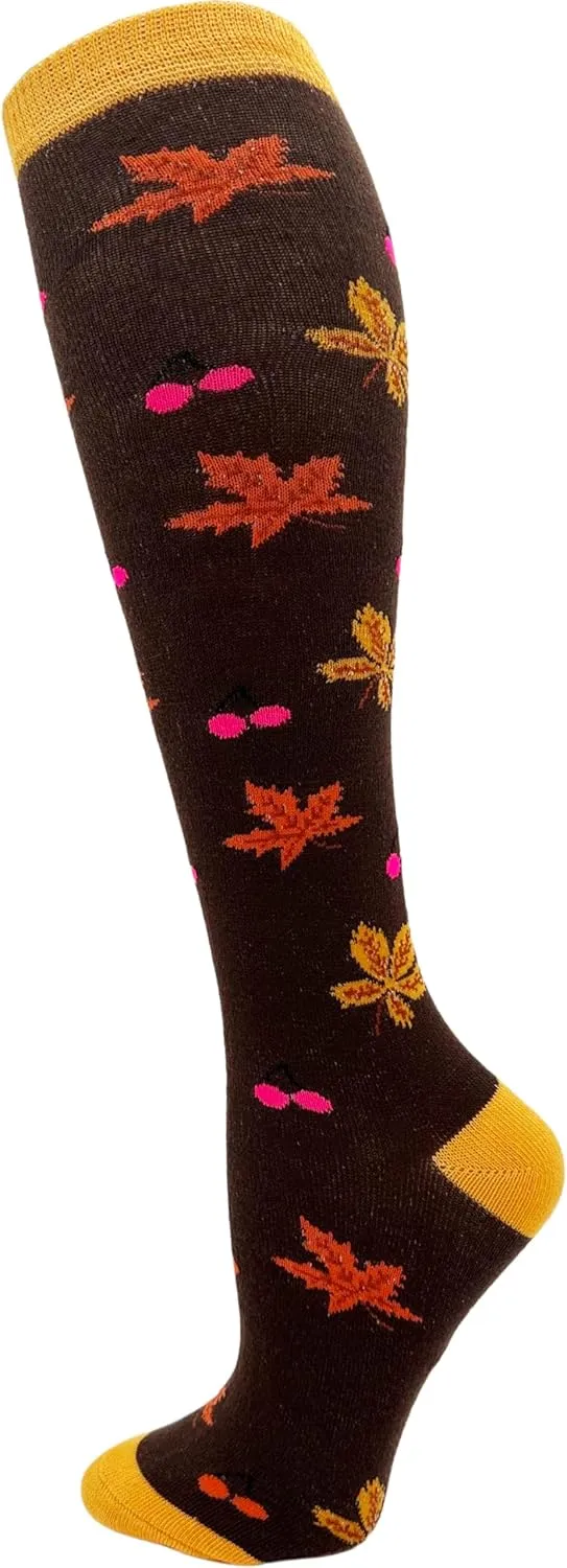 Winterlace Autumn Socks for Women Girls, 12 Pairs Bulk Fall Leaves Thanksgiving Holiday Colorful Pattern Novelty Cute