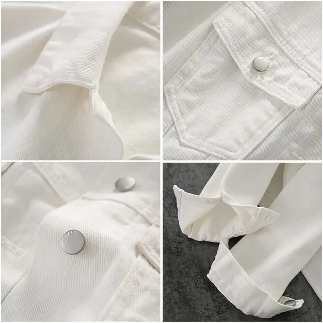 Women Autumn Turn-Down Collar Denim Jacket Casual Short Simple Basic Single Breasted Jackets
