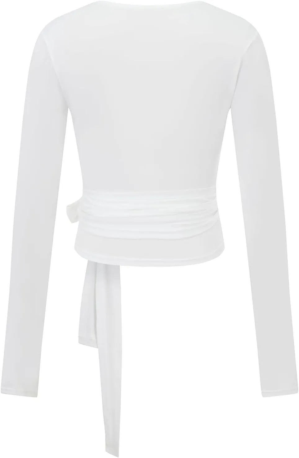 Women Cross Wrap Tops Long Sleeve Deep V Neck Tie Slim Fit T-Shirts Solid Color Workout Ballet Pilates Yoga Top