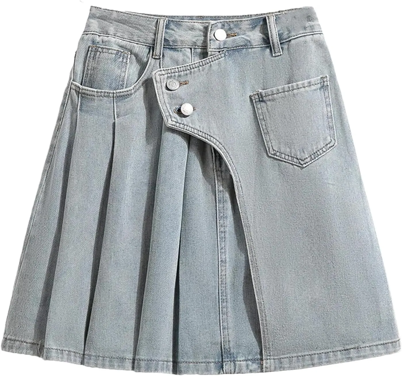 Women Denim A-Line Mini Skirts Summer Irregular Ruffle Pleated Skirts