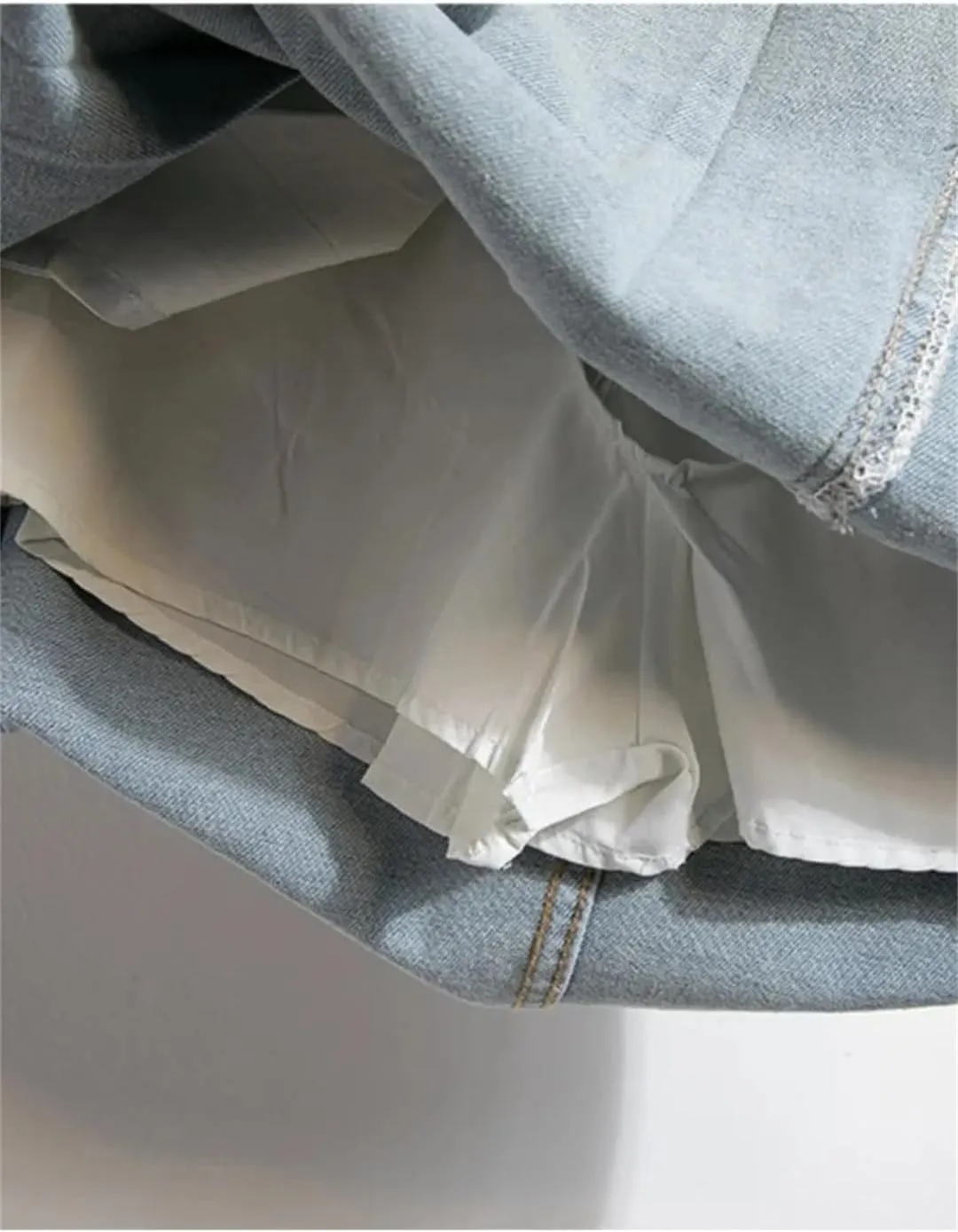 Women Denim A-Line Mini Skirts Summer Irregular Ruffle Pleated Skirts