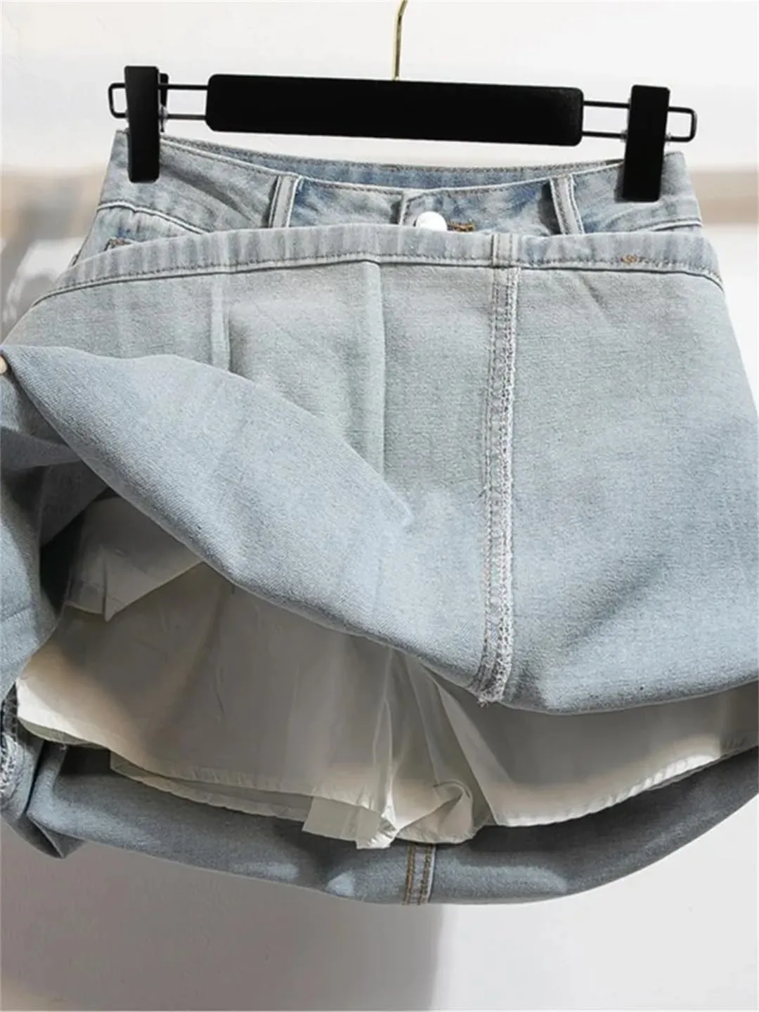 Women Denim A-Line Mini Skirts Summer Irregular Ruffle Pleated Skirts