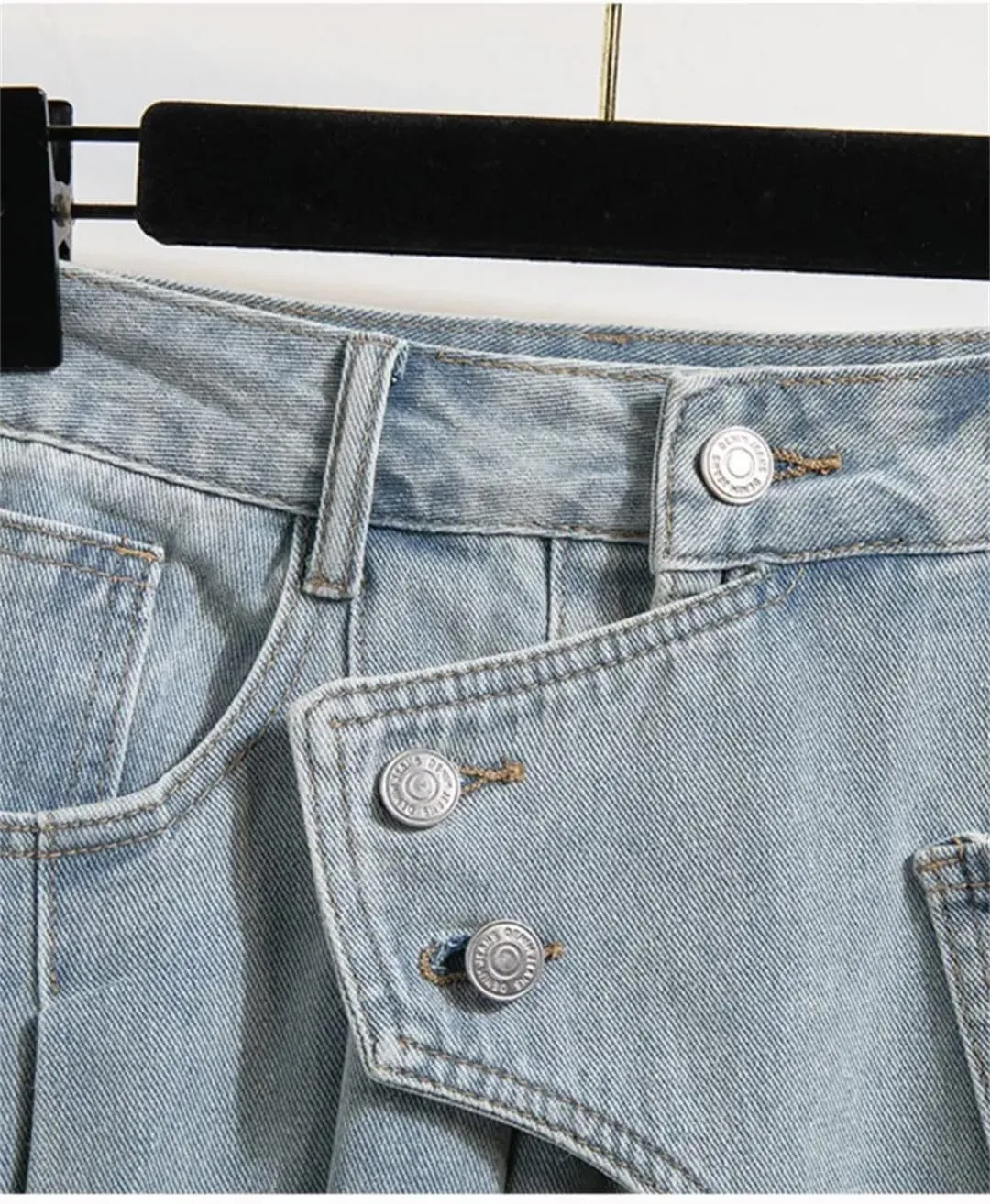 Women Denim A-Line Mini Skirts Summer Irregular Ruffle Pleated Skirts