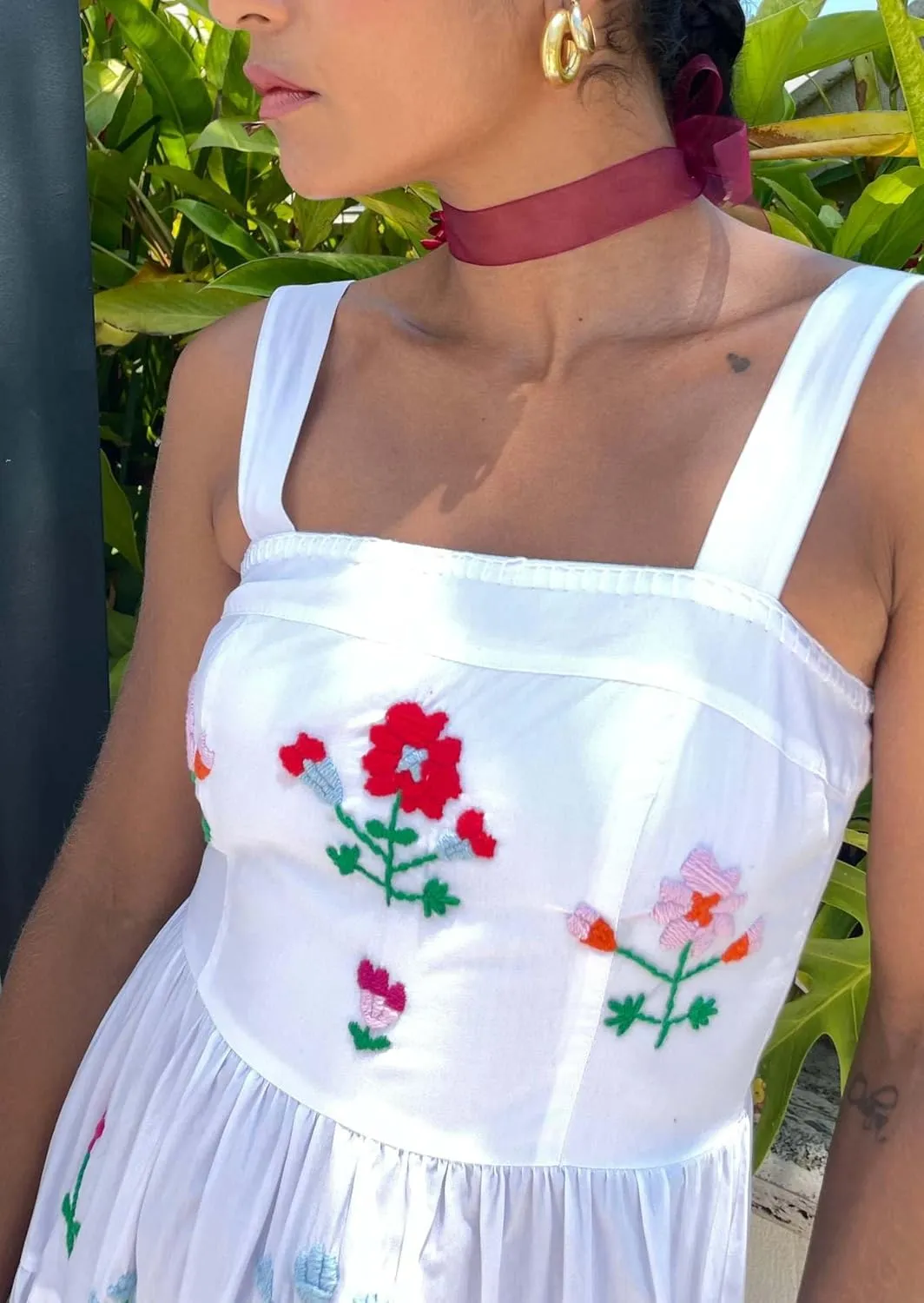Women Embroidered Maxi Dress Sleeveless Smocked Flowy Sundress Boho Summer Long Dresses Beach Vocation