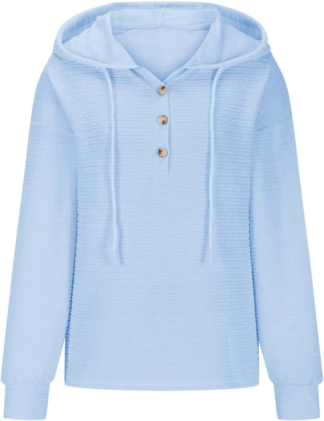Women Fall Long Sleeve Casual Button V Neck Hoodies Oversized Sweatshirt Hooded Durable Breathable Basic Pullover