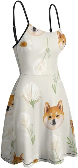 Women Girls U-Neck Sleeveless Flared Midi Dress for Party Holiday Beach