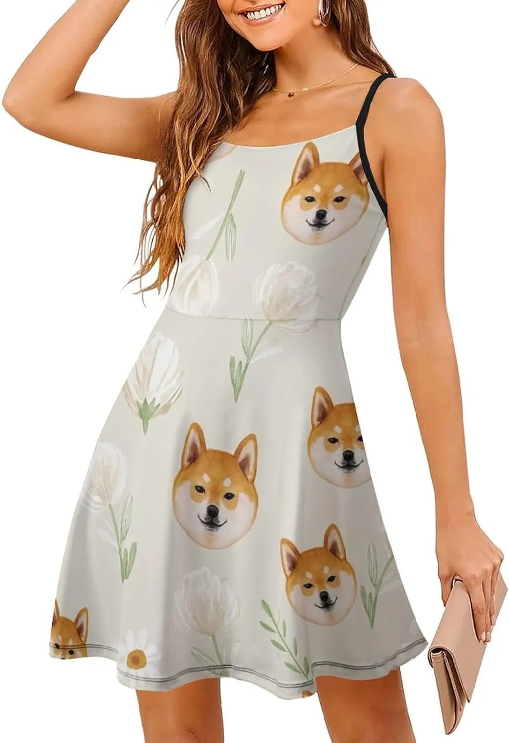 Women Girls U-Neck Sleeveless Flared Midi Dress for Party Holiday Beach