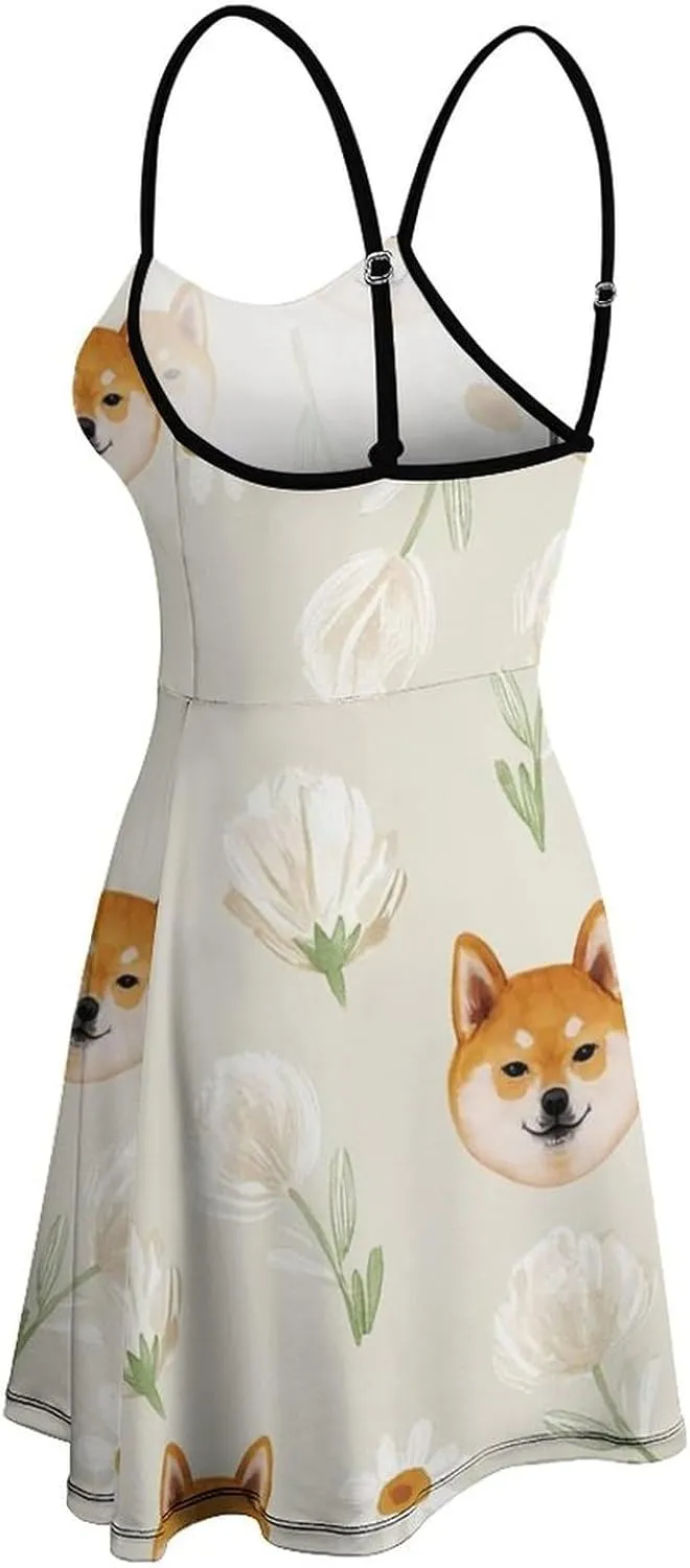 Women Girls U-Neck Sleeveless Flared Midi Dress for Party Holiday Beach