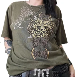 Women Graphic Grunge Shirts Loose Fit Gothic Punk Tees Y2k Emo Clothes Teen Girls Baggy T Shirts 2000s Vintage Tops